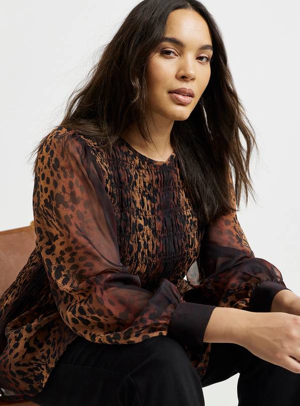 SIMPLY BE Puff Sleeve Leopard Print Shirred Top 18